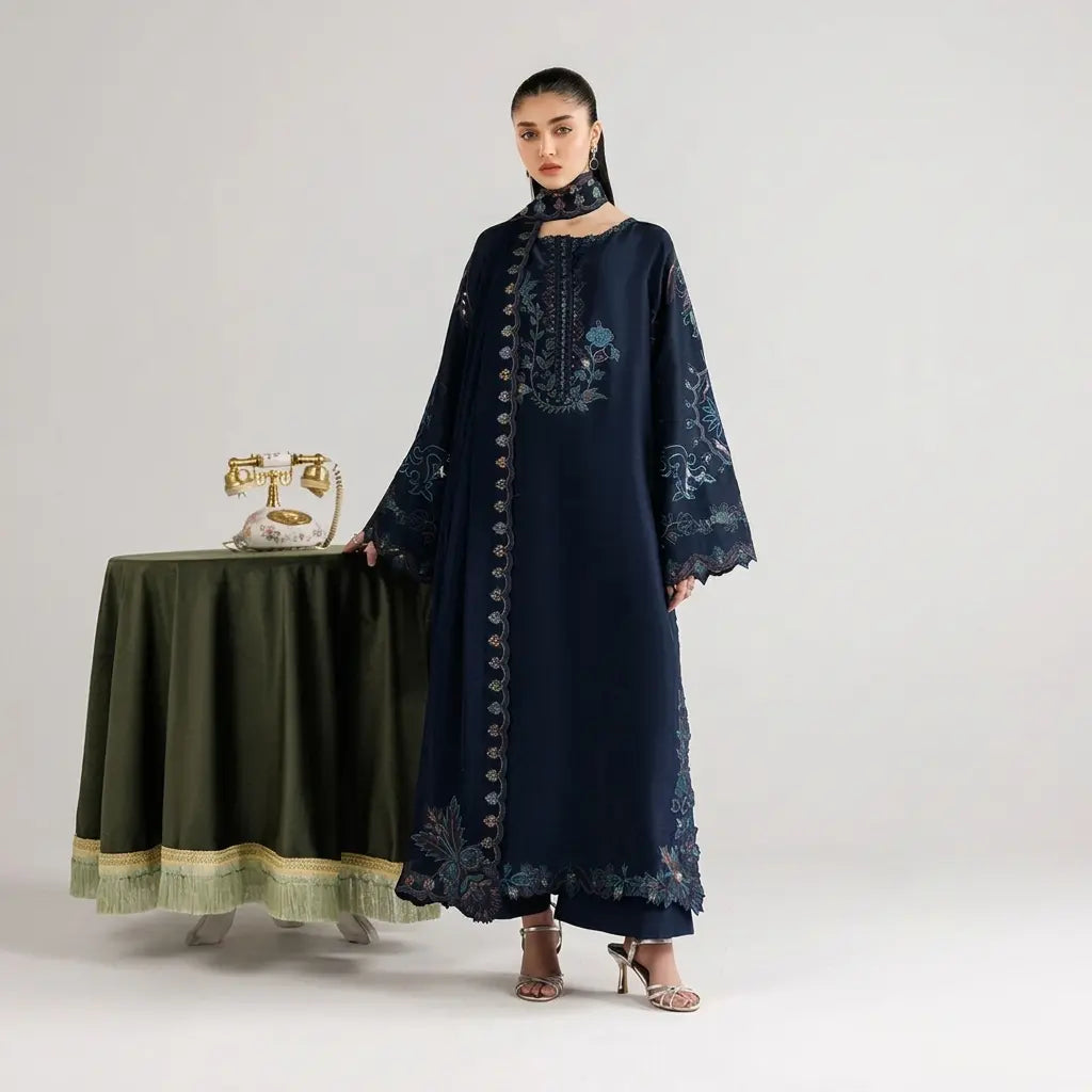 Iznik - 3PC Dhanak Embroidered Shirt With Dhanak Embroidered Dupatta and Trouser - VL1680