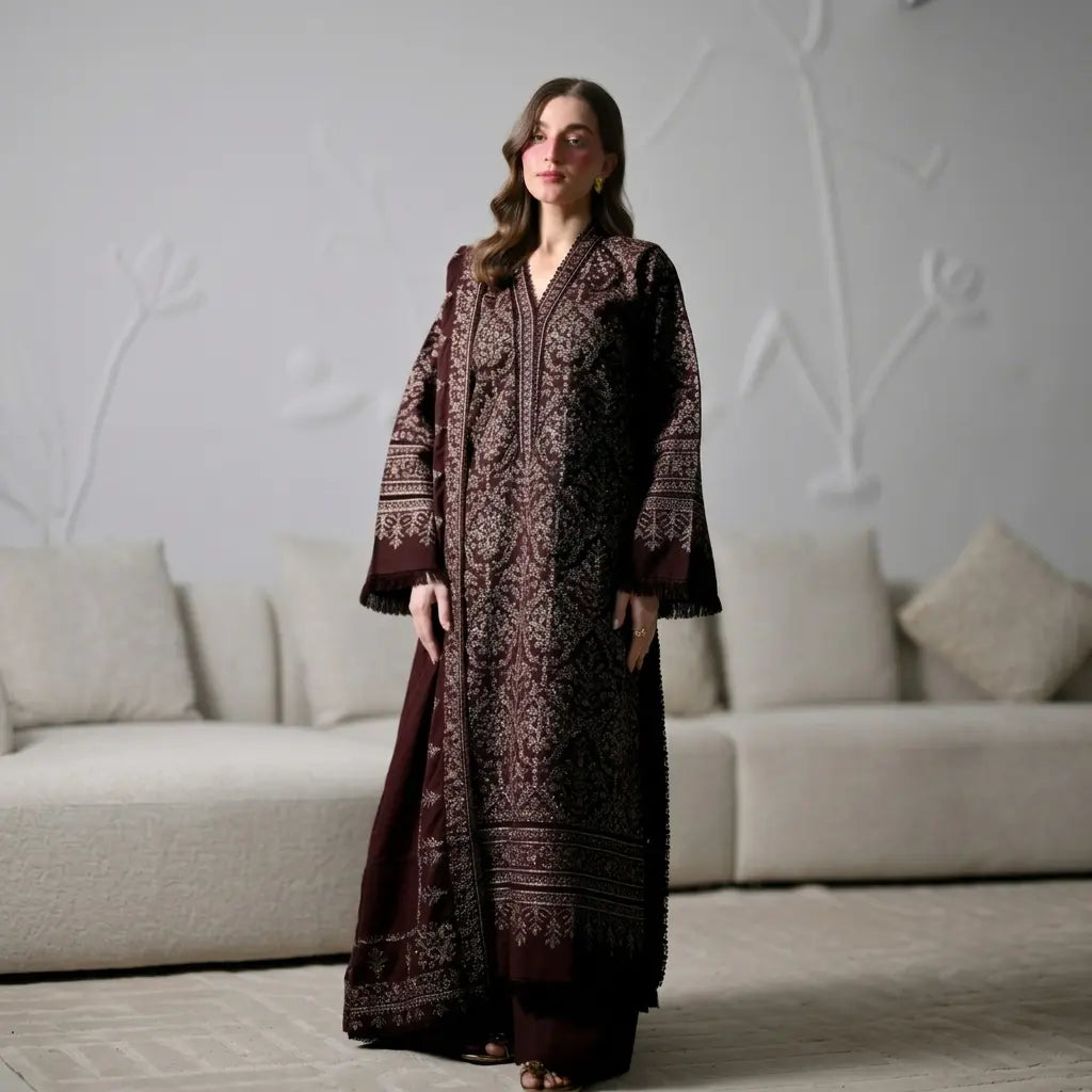 ZAIB - Winter 3PC Dhanak Embroidered Suit - VL 1672