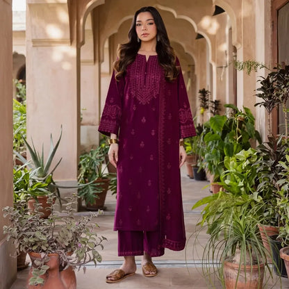 Batik - 3PC Dhanak Embroidered Shirt With Dhanak Embroidered Dupatta and Trouser - VL1705