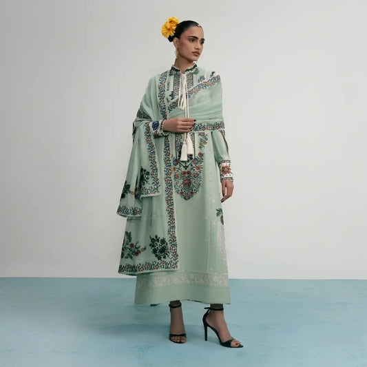 Jugnu - 3PC Dhanak Embroidered Shirt With Chiffon Embroidered Dupatta and Trouser - VL1682