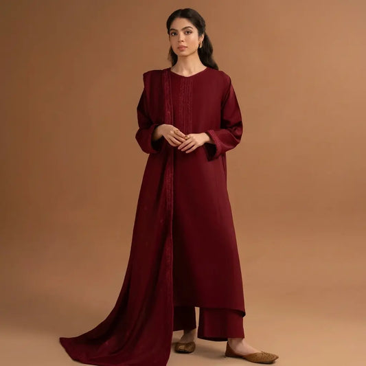 Tiraz - 3PC Dhanak Embroidered Shirt With Dhanak Embroidered Dupatta and Trouser - VL1687