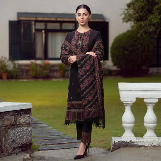 VL2098 Bareeze Unstitched 3pcs Embroidered Dhanak Suit with Heavy Embroidered Shawl