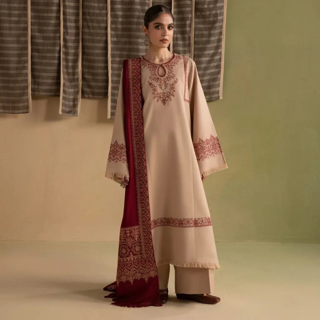 Ziva - Winter 3PC Dhanak Embroidered Suit - VL 1651