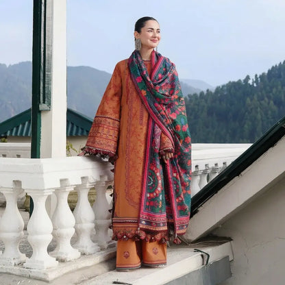 Hussain Rehar - 3PC Dhanak Chickenkari Embroidered Suit - VL1679