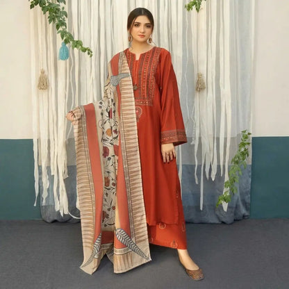 Urge - 3PC Dhanak Embroidered Shirt With Dhanak Printed Dupatta and Trouser - VL1677