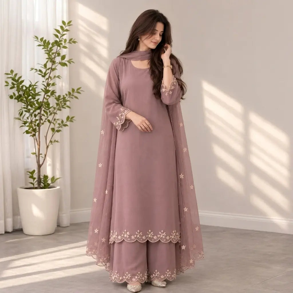 Bunaai - Winter -3PC Silk Embroidered Suit - VL1702