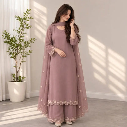 Bunaai - Winter -3PC Silk Embroidered Suit - VL1702