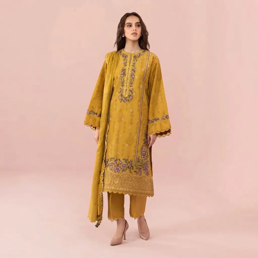VL661 Linen Heavy Embroidered Shirt With Chiffon Dupatta