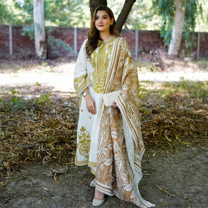 Aneelas - Winter 3PC Dhanak Embroidered Suit - VL1608