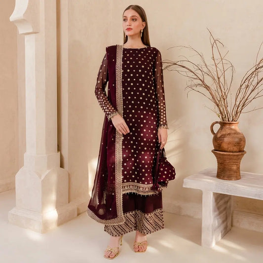 VL 1656 - Winter Unstitched 3PCs Embroidered Velvet Dress With Embroidered Organza Dupatta