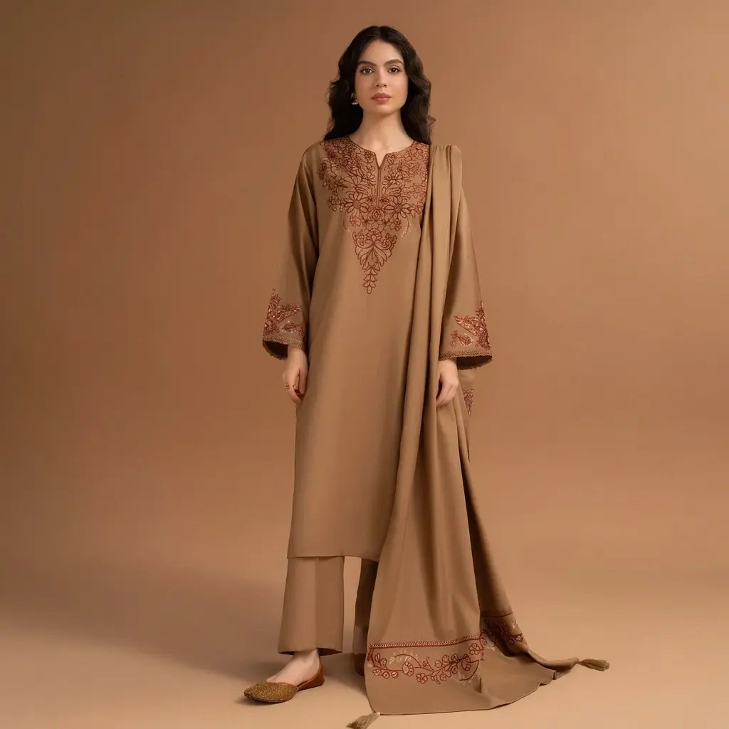 Zellbury - 3PC Dhanak Embroidered Shirt With Dhanak Embroidered Dupatta and Trouser - VL1688