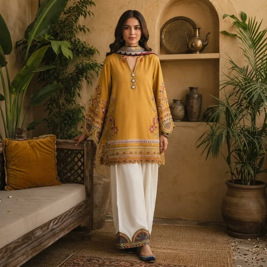 ETHNIC - Winter 3PC Unstitched Dhannak Embroidered Suit - VL 1644