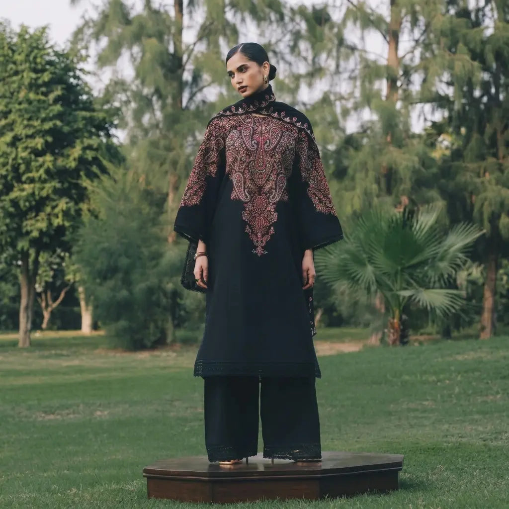 ZARA SHAHJAHAN - Winter 3PC Dhanak Embroidered Suit - VL 1661