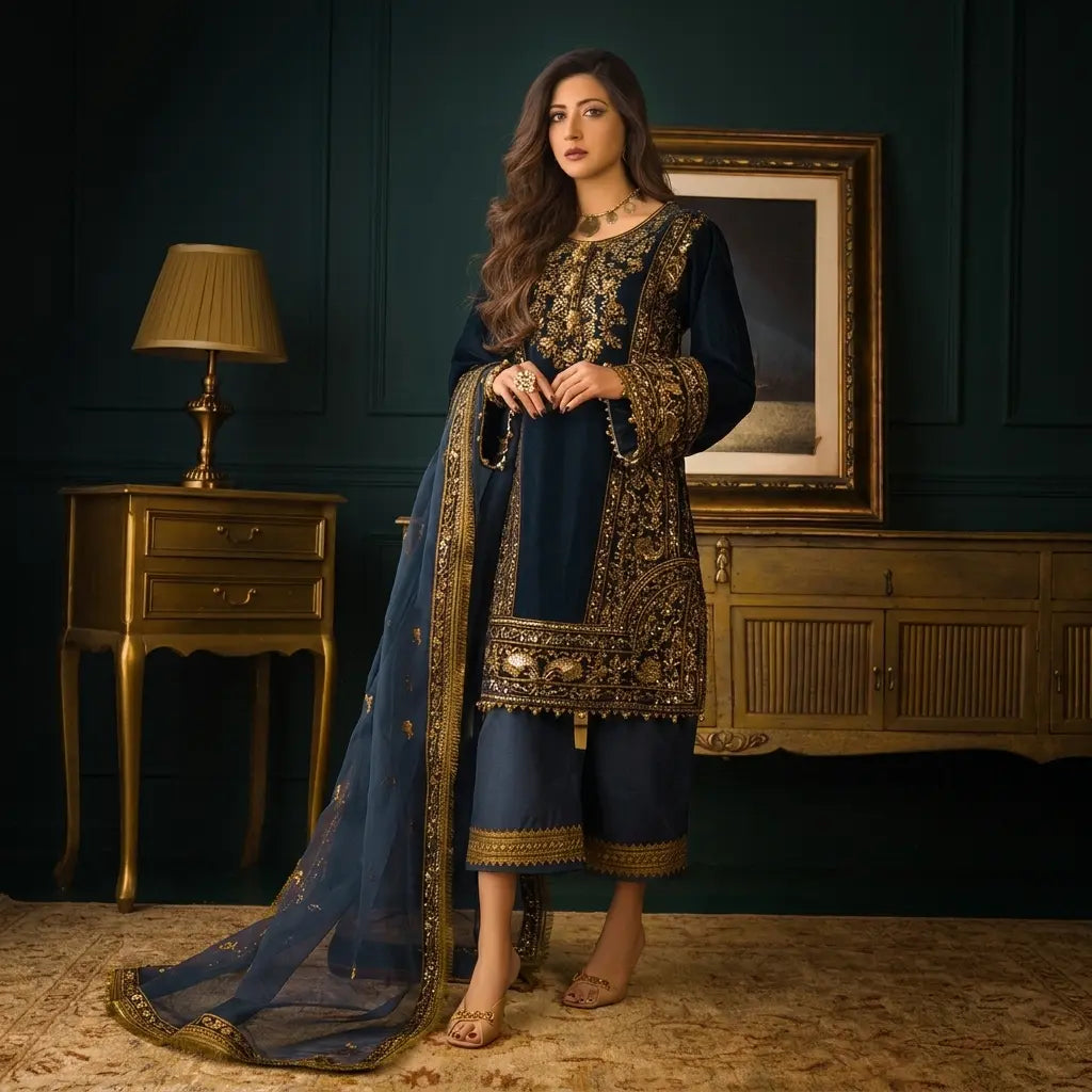Asim Jofa - Embroidered Velvet 3piece suit - VL973