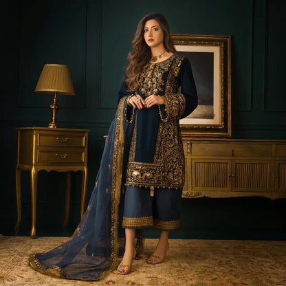Asim Jofa - Embroidered Velvet 3piece suit - VL973