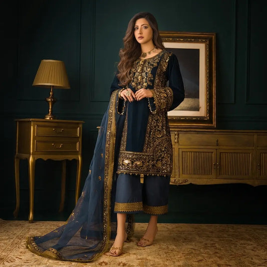Asim Jofa - Embroidered Velvet 3piece suit - VL973