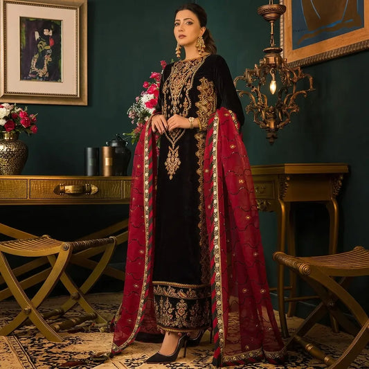 Asim jofa Embroidered Velvet 3piece suit - VL976
