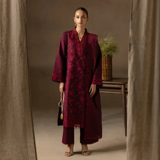 Raj Bari - Winter 3PC Airjet Dhannak Dress With Embroidered Dhannak Shawl - VL 1643