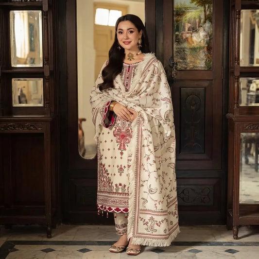 Asim Jofa - 3PC Dhanak Embroidered Shirt With Dhanak Embroidered Dupatta and Trouser - VL1674