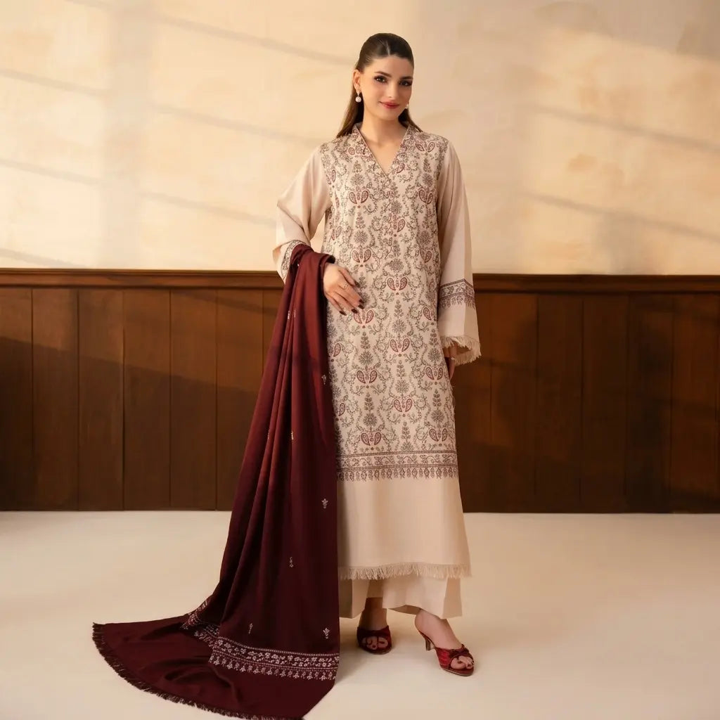 Lazuli - Winter 3PC Dhanak Embroidered Suit - VL 1653