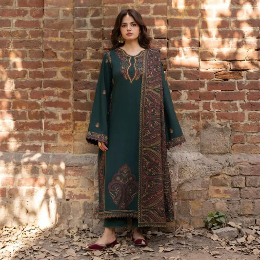 Izel - Winter 3PC Dhanak Embroidered Suit - VL 1613