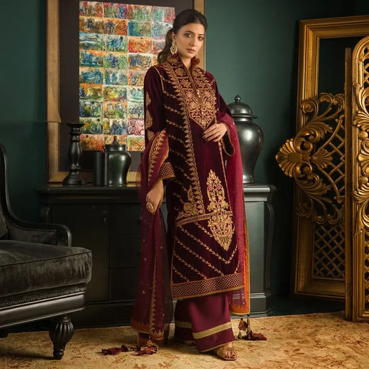 Asim jofa Embroidered Velvet 3piece suit - VL977