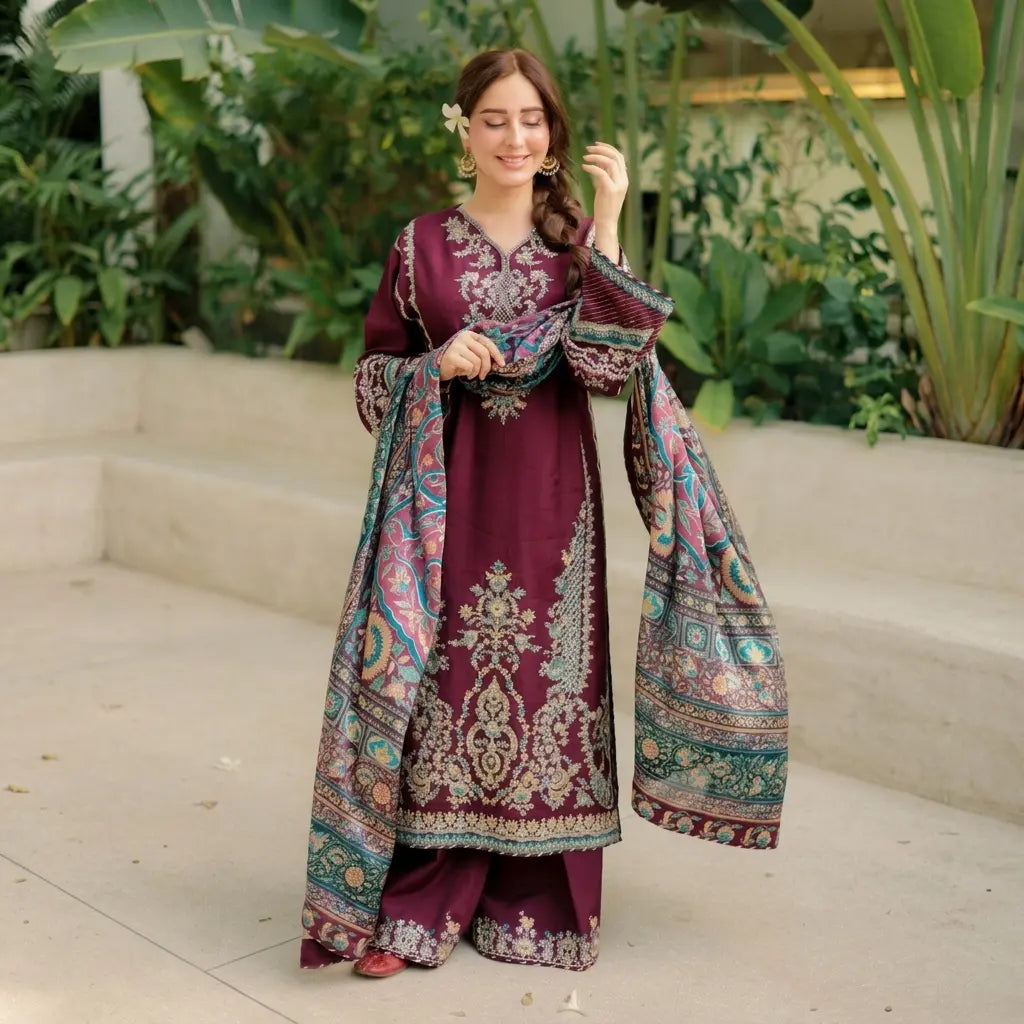 Sapphire - Winter 3PC Dhanak Embroidered Suit - VL 1640