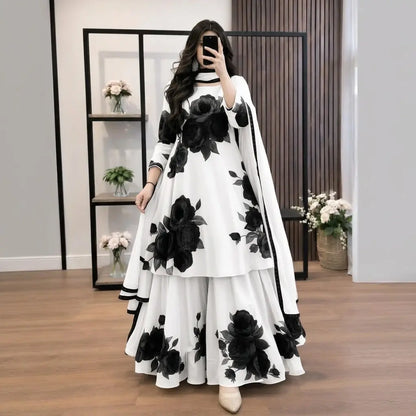 Veezal - 3 Piece Silk Frock Style Printed Suit - VL 1669