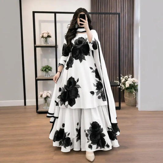 Veezal - 3 Piece Silk Frock Style Printed Suit - VL 1669