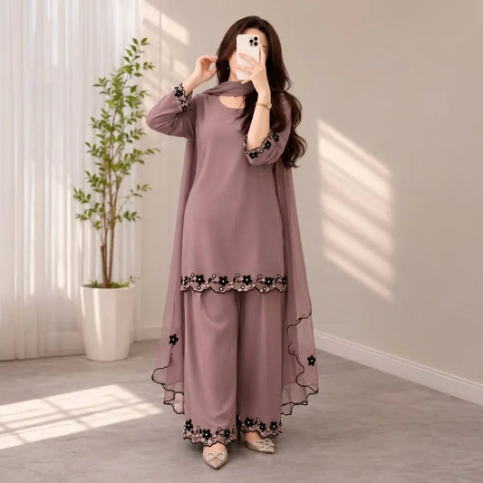 Bunaai - Winter-3PC Shamooz Silk Embroidered Suit - VL 1673