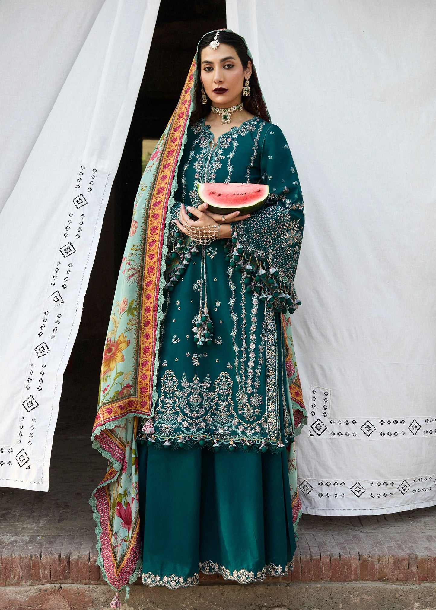 Hussain Rehar - 3PC Dhanak Chickenkari Embroidered Suit - VL1125
