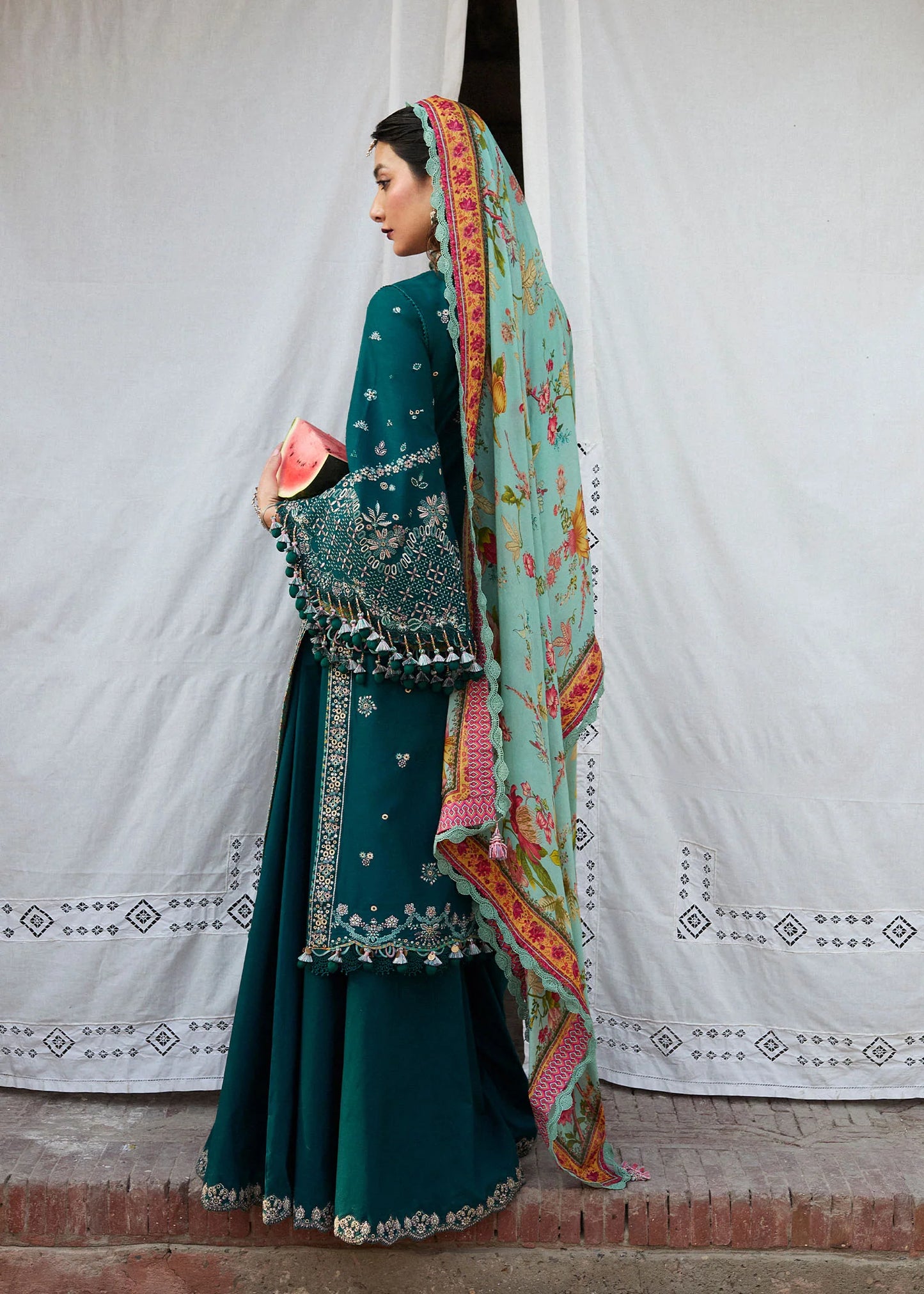 Hussain Rehar - 3PC Dhanak Chickenkari Embroidered Suit - VL1125