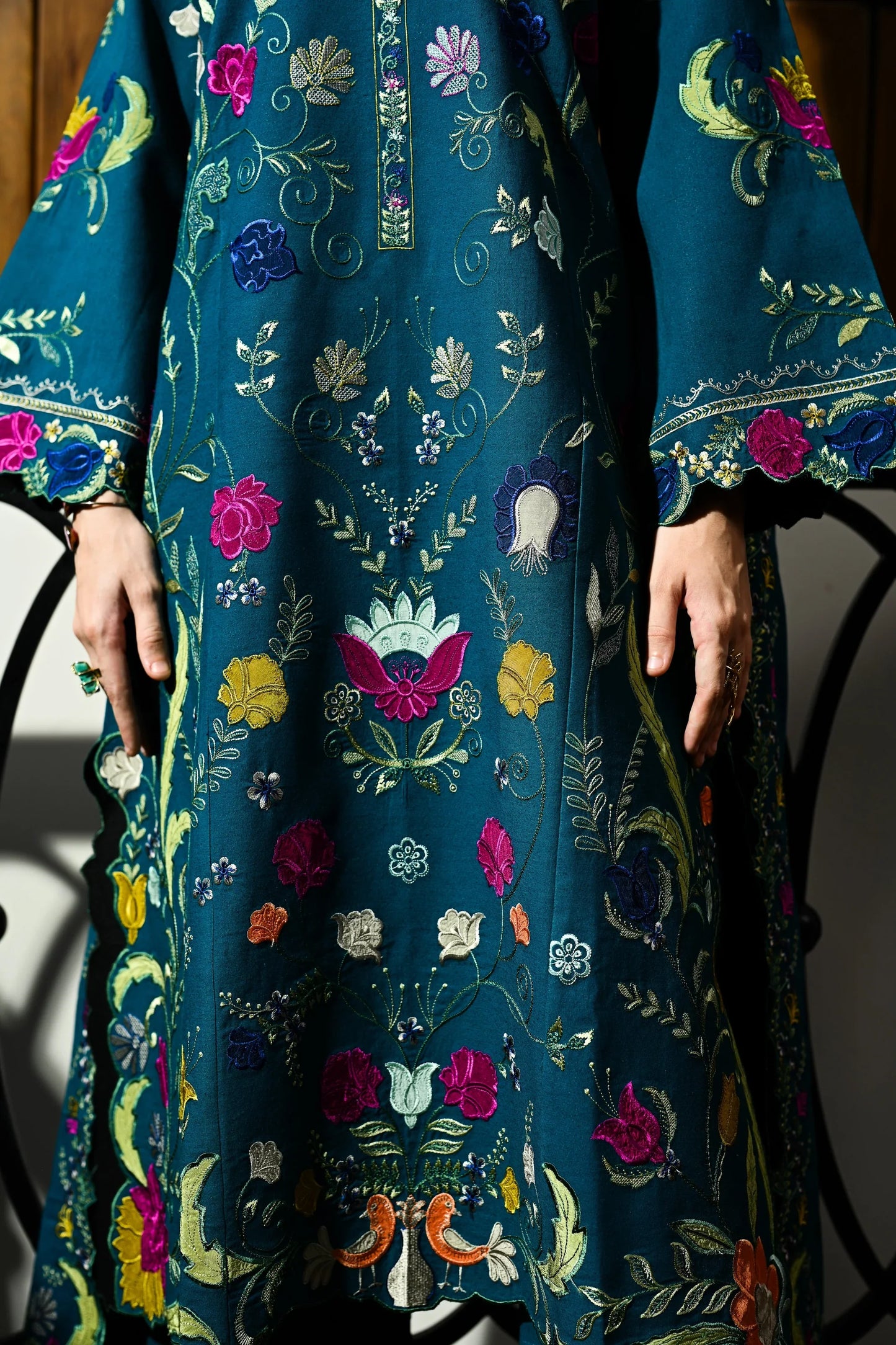 Nisa - 3PC DHANAK EMBROIDERED SHIRT WITH DHANAK EMBROIDERED SHAWL - VL1244