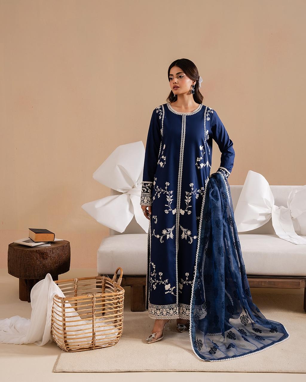 3 PC Lawn Embroidered Unstitched Suit - VL1026