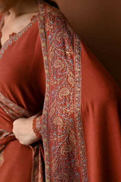 Izel - DHANAK EMBROIDERED SHIRT WITH DHANAK EMBROIDERED SHAWL - VL1269