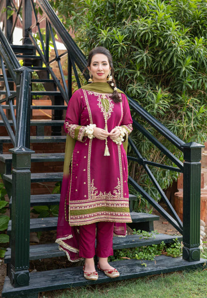 VL757 MEENA 3-PC Front fully lawn Emb with bamber chiffon dubbta Embroidered