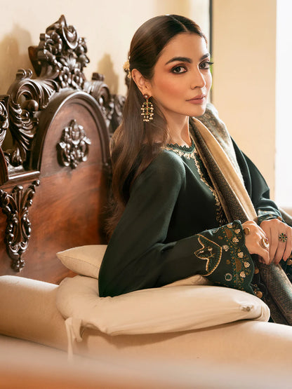 IZEL-3PC DHANAK EMBROIDERED SHIRT WITH COURTRAI WOOL PRINT SHAWL - VL1253