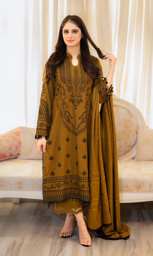 Baroque - 3PC Dhanak Embroidered Suit - VL1021