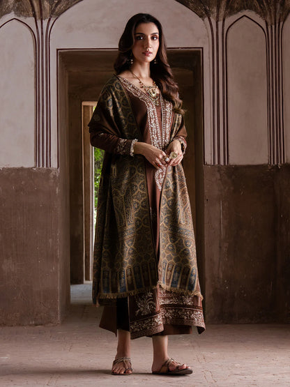 izel - Winter 3PC Dhanak Embroidered Suit - VL1247