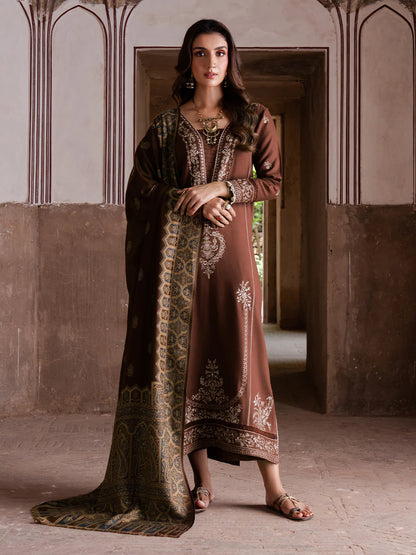 izel - Winter 3PC Dhanak Embroidered Suit - VL1247