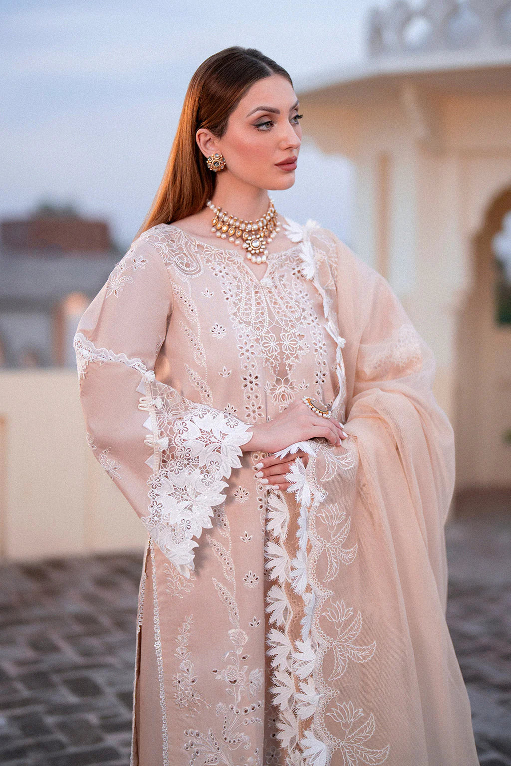 Zarpash Chikenkari Embroidered Dhanak Three Piece Zarpash - VL1187