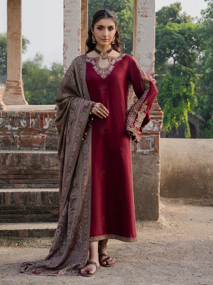 IZEL- DHANAK EMBROIDERED SHIRT WITH WOOL PRINTED SHAWL - VL1231