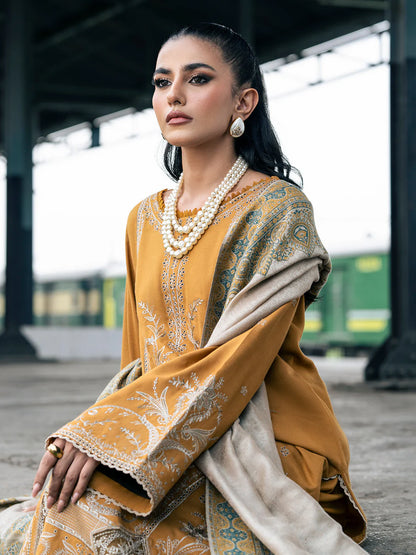 IZEL- DHANAK EMBROIDERED SHIRT WITH COUTRAI PRINTED SHAWL - VL1241