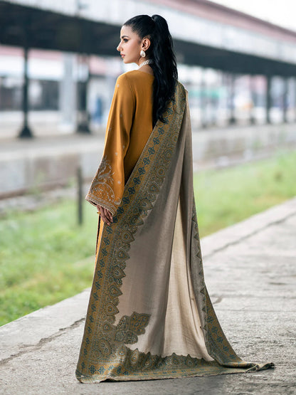 IZEL- DHANAK EMBROIDERED SHIRT WITH COUTRAI PRINTED SHAWL - VL1241