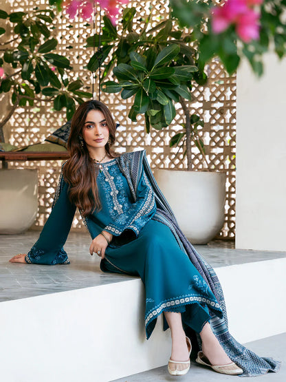 izel - Winter 3PC Dhanak Embroidered Suit - VL1226