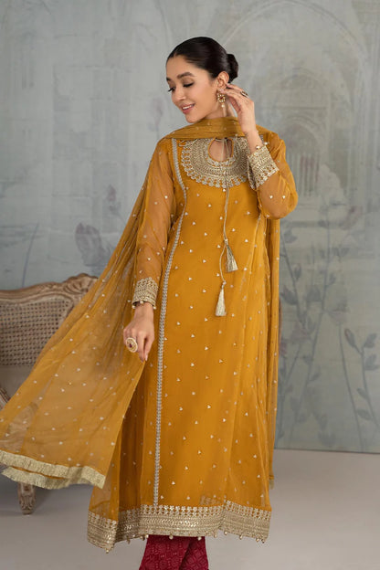 VL652 Maria B, Unstitched 3 piece Embroidered chiffon suit.