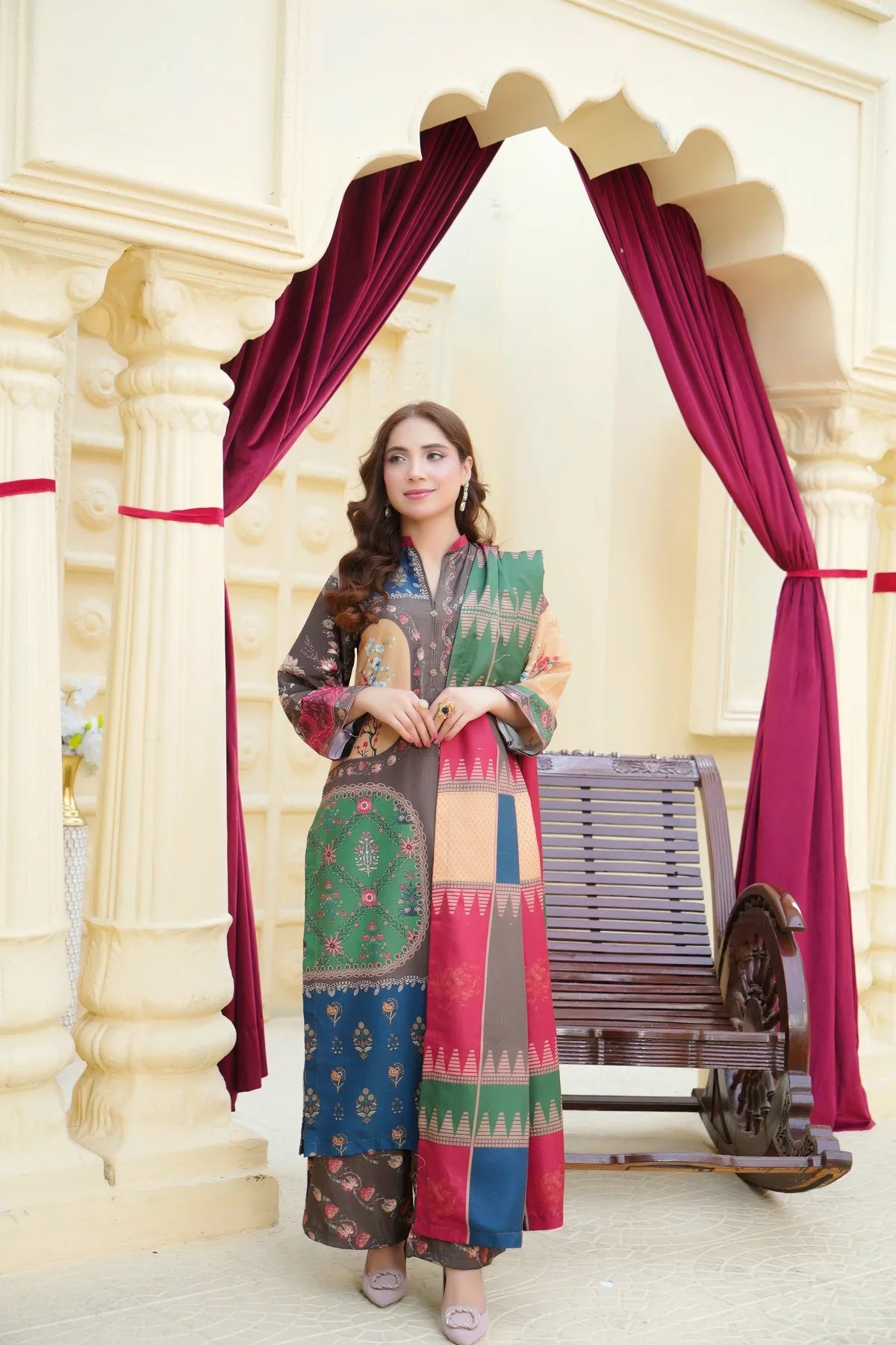 Maria b 3PCS UNSTITCHED SUIT FABRIC Digtal printed Silk - VL1491