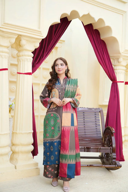 Maria b 3PCS UNSTITCHED SUIT FABRIC Digtal printed Silk - VL1491