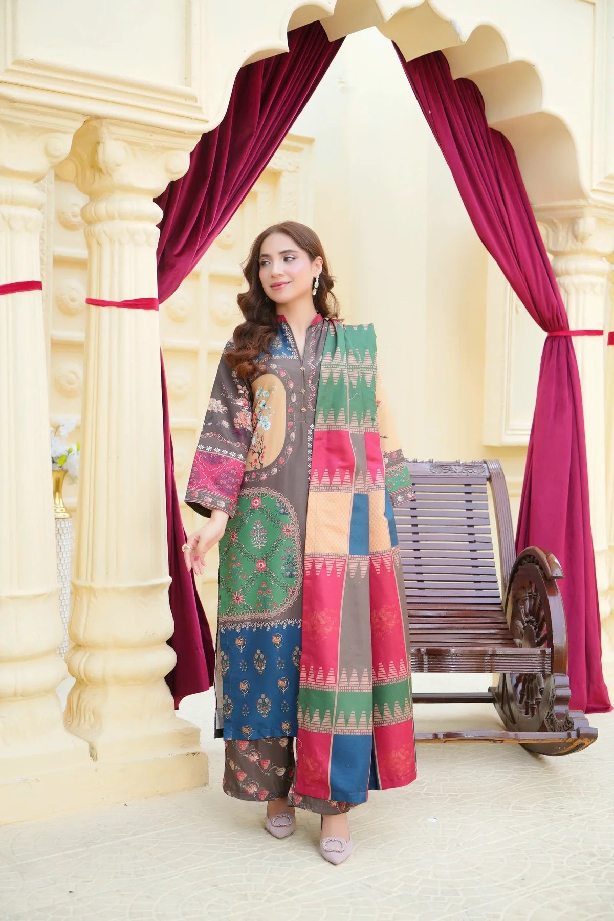Maria b 3PCS UNSTITCHED SUIT FABRIC Digtal printed Silk - VL1491
