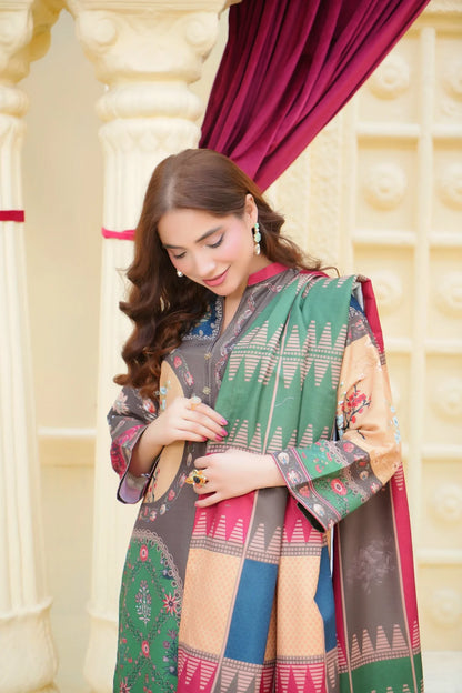 Maria b 3PCS UNSTITCHED SUIT FABRIC Digtal printed Silk - VL1491